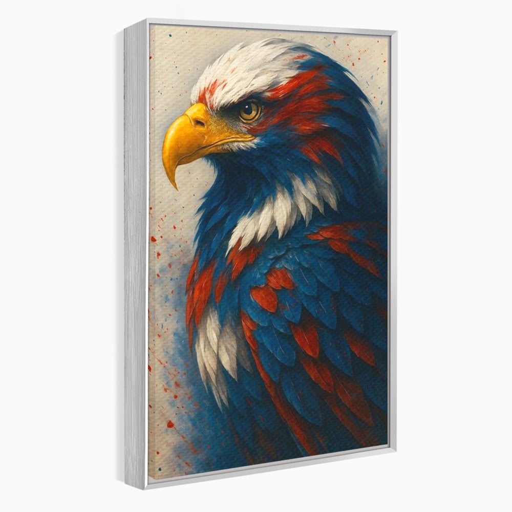 Tablou canvas cu tablou canvas cu vultur american pictat, in rama de aluminiu argintiu